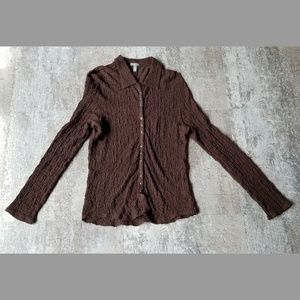 J Jill Textured Blouse Button Up Crinkled Stretch